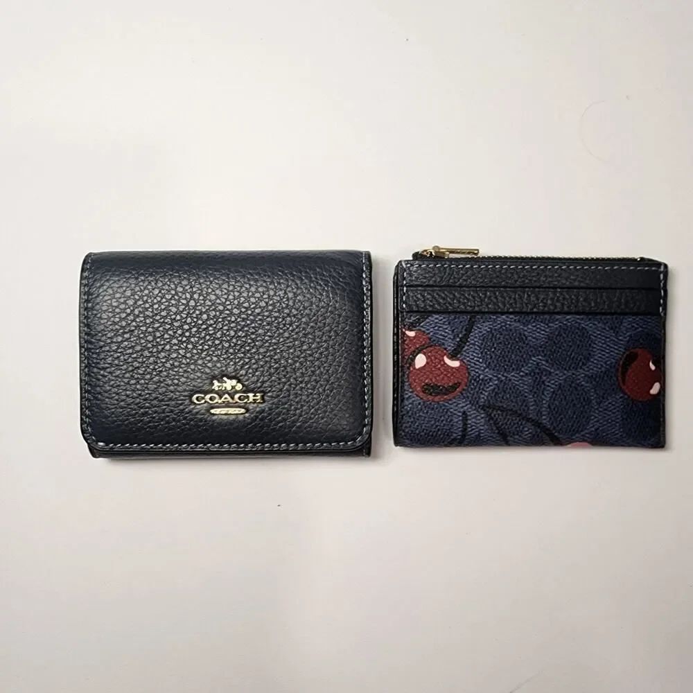 NWT Coach CZ448 2in1 Card Holder Wallet In Signature Canvas With Cherry Print